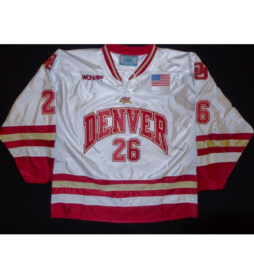 Custom NCAA 2009-10 Denver Pioneers 26 Shawn Ostrow Hockey Jersey Home White